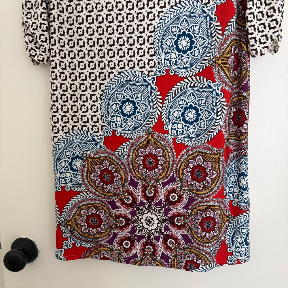 Chico’s Colorful Paisley Medallion Boho 3/4 Sleeve Sheath Dress Size 0 NEW NWT - Picture 2 of 6